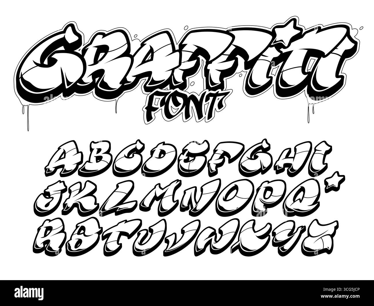 Vector font in old school graffiti Stil. Großbuchstaben Alphabet. Vollständig anpassbare Farben. Stock Vektor