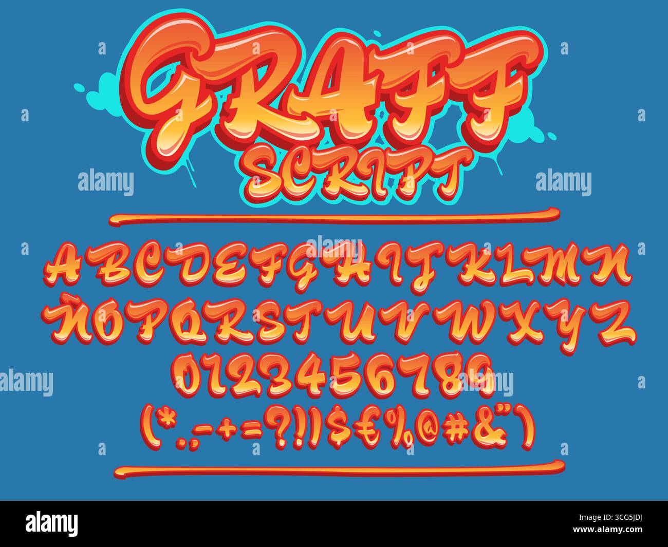 Graffiti-Schrift. Schrift in Großbuchstaben. Vektor-Alphabet mit Zahlen und Glyphen. Stock Vektor