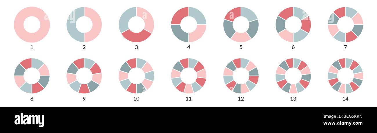 Farbsymbole für Tortendiagramme oder Infografik für Segmente oder Teilsymbole für Radrunddiagramme Vektorgrafik Stock Vektor