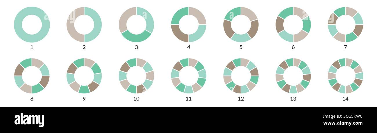 Farbsymbole für Tortendiagramme oder Infografik für Segmente oder Teilsymbole für Radrunddiagramme Vektorgrafik Stock Vektor