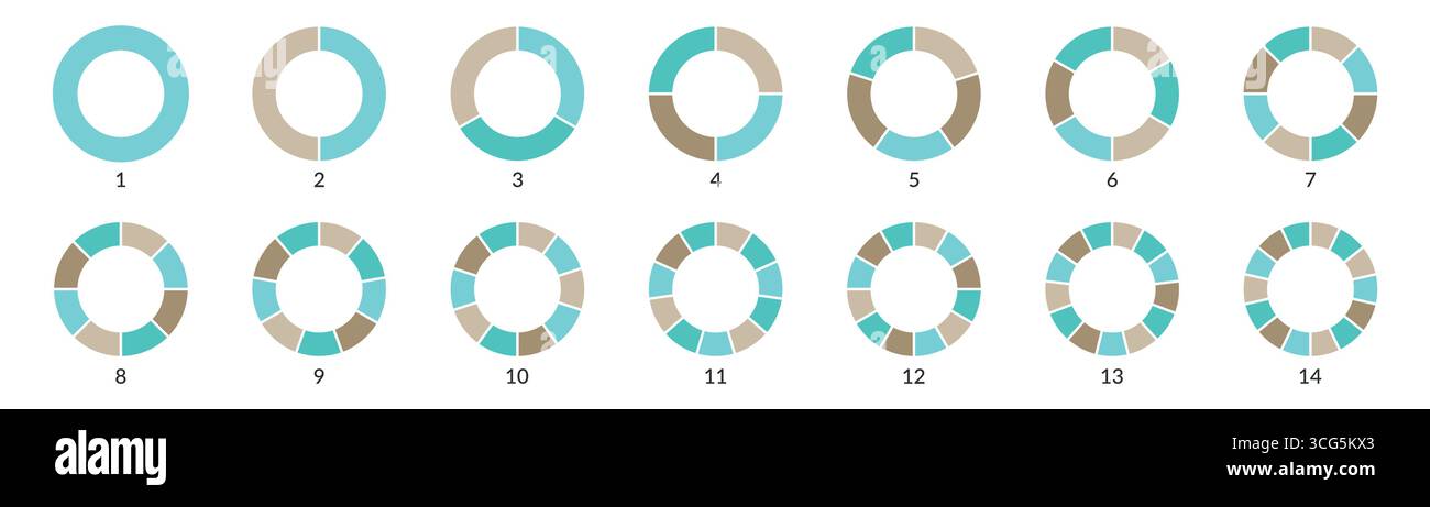 Farbsymbole für Tortendiagramme oder Infografik für Segmente oder Teilsymbole für Radrunddiagramme Vektorgrafik Stock Vektor