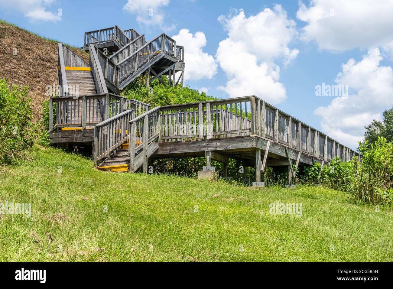 Treppen zum Great Temple Mound im Ocmulgee Mounds National Historical Park in Macon, Georgia. (USA) Stockfoto