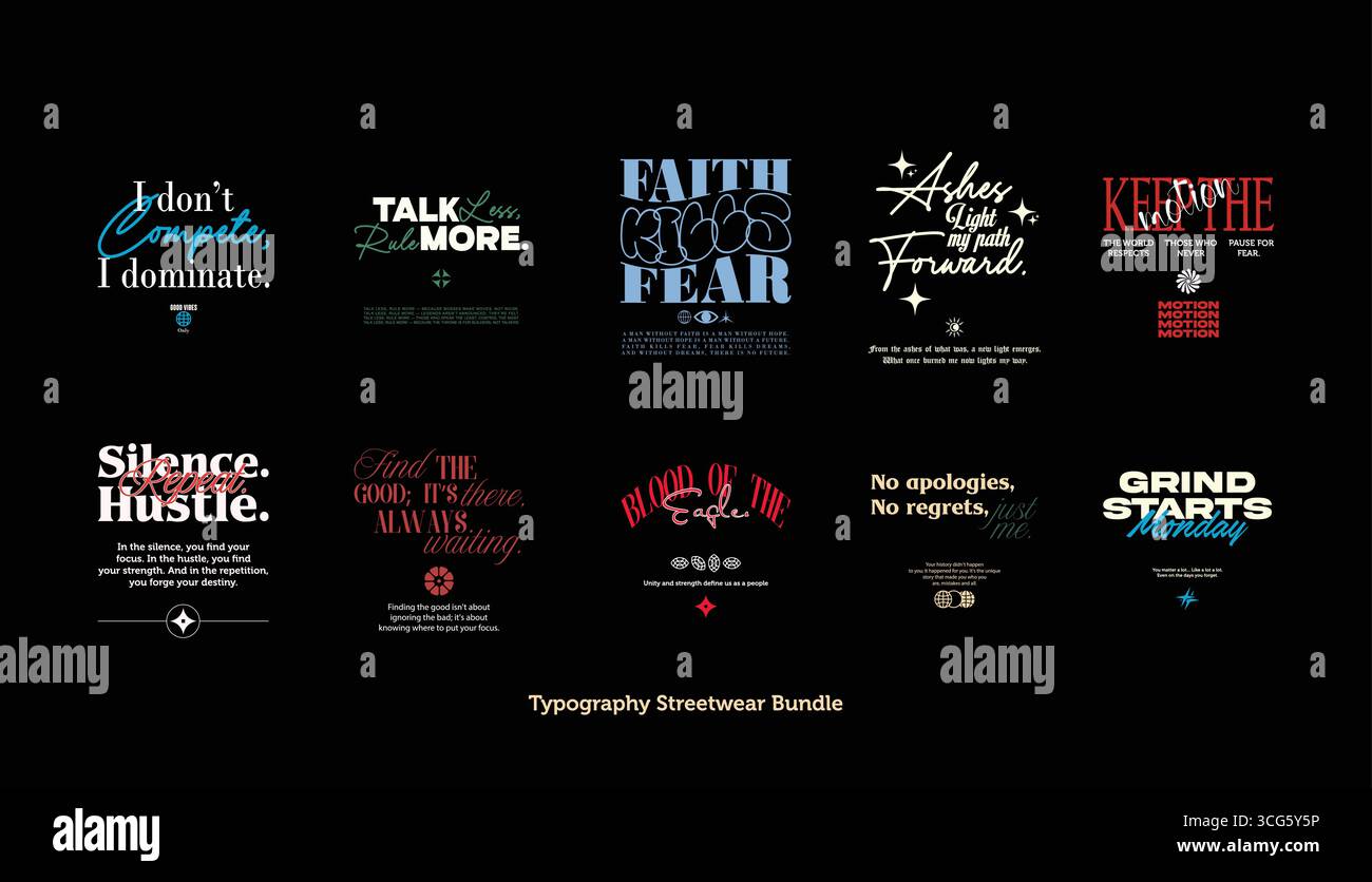 Typografie Streetwear T-Shirt Design Bundle Vektor Stock Vektor