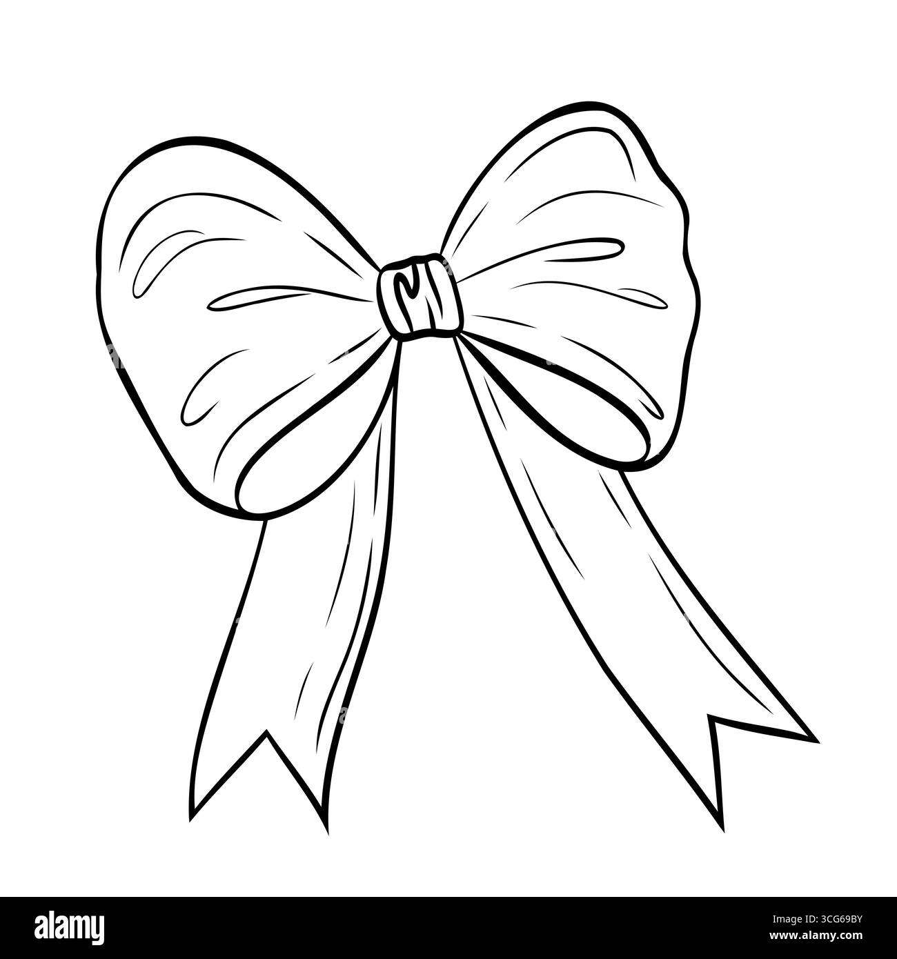 Schöne Schleifen, Bänder mit langen Schwänzen, Textil aus Satin und Seidenbändern. Vektorgrafik handgezeichnet Stock Vektor