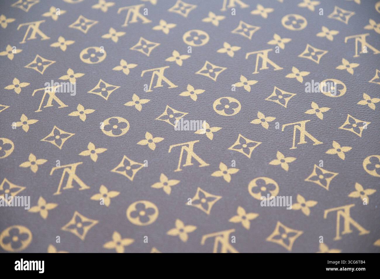 Shanghai, China-17. Juli 2025: Klassische Louis Vuitton-Ledertextur mit Monogramm Stockfoto