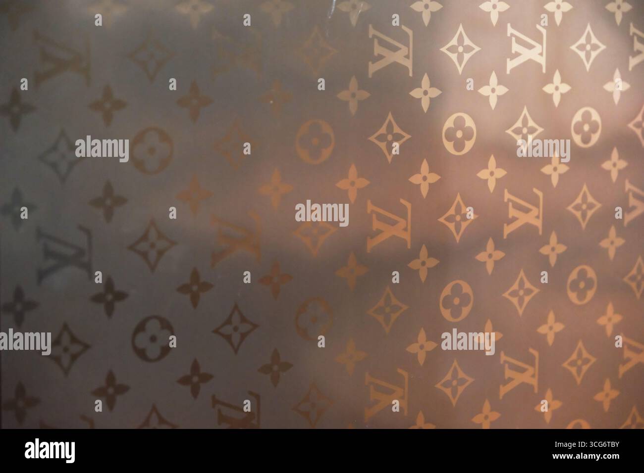 Shanghai, China-17. Juli 2025: Nahaufnahme klassisches Louis Vuitton Monogrammmuster Stockfoto