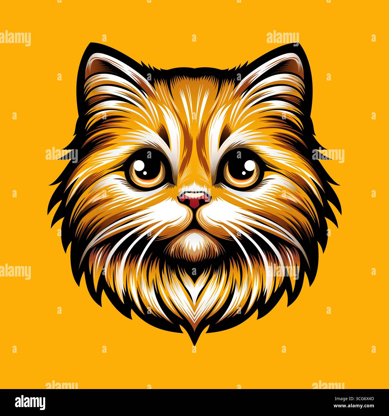 Niedliche und flauschige gelbe Katzenillustration, ideal für Maskottchen, Print-on-Demand oder kreative Branding-Projekte. Stock Vektor