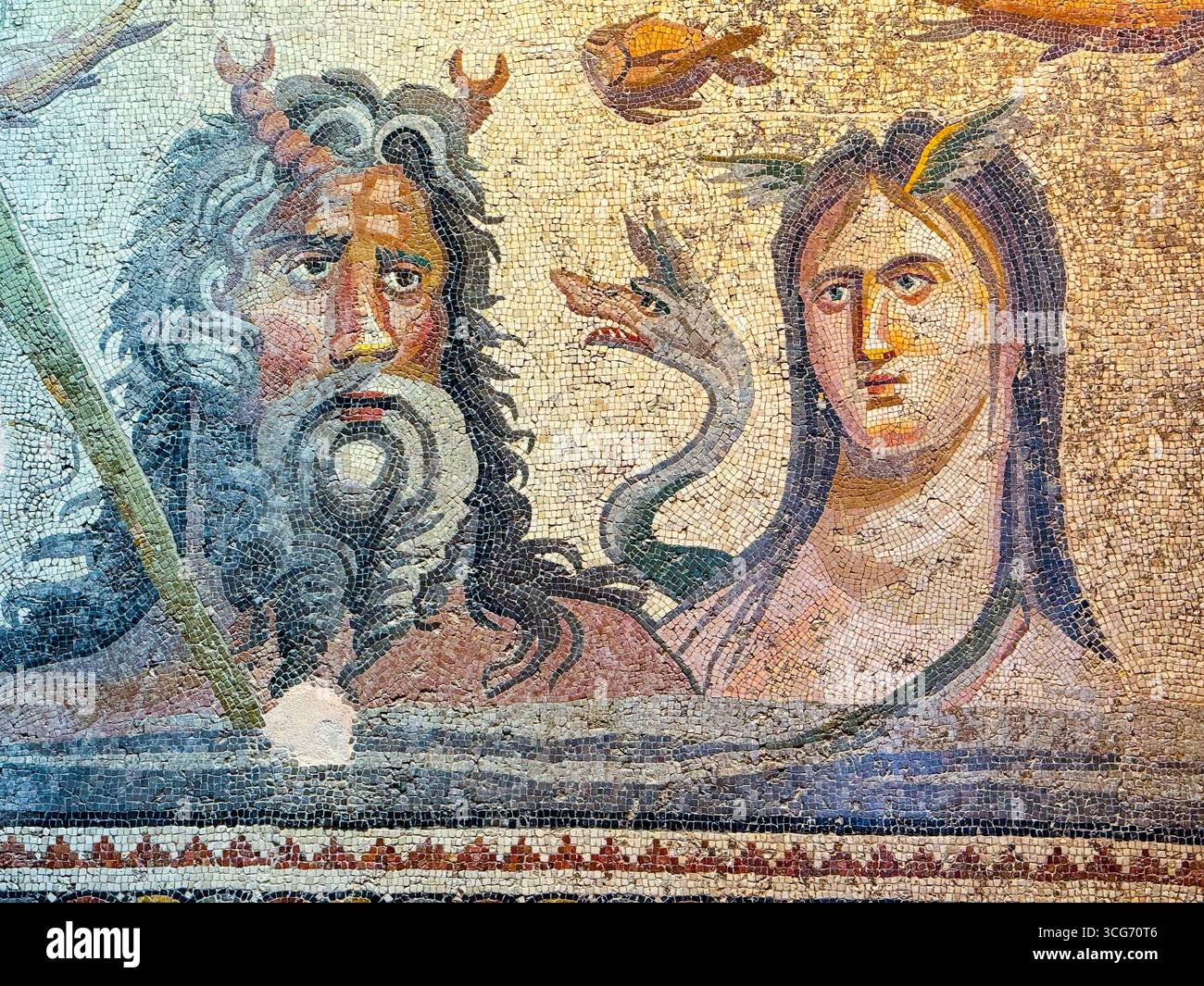 Gaziantep, Türkei, Turkiye. Zeugma Mosaic Museum, Römisches Mosaik von Oceanos und Tethys, 2.-3. Jahrhundert n. Chr Stockfoto