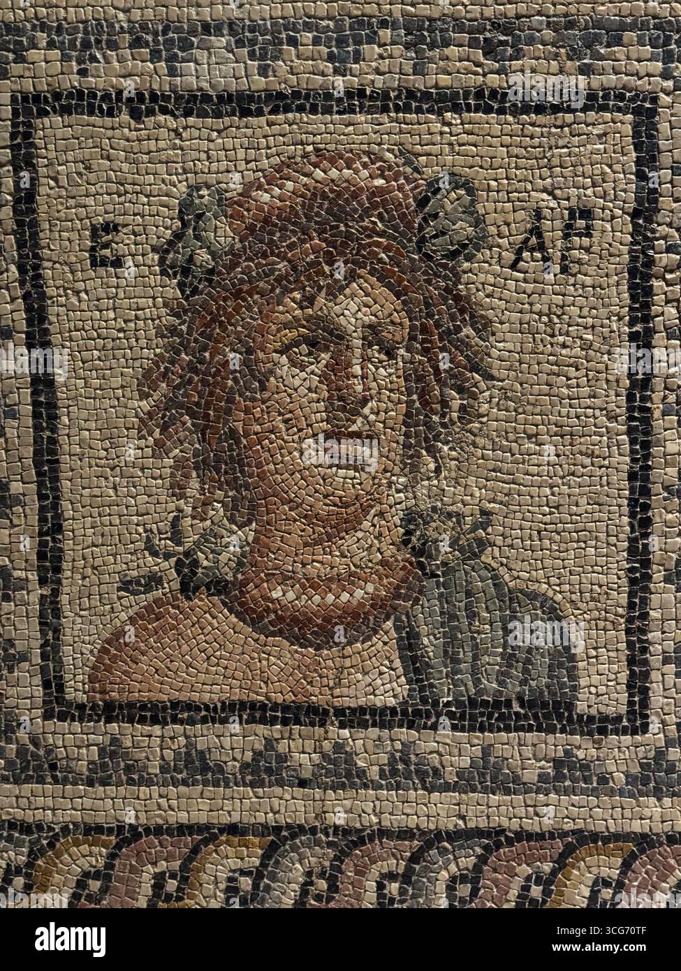 Gaziantep, Türkei, Turkiye. Zeugma Mosaic Museum, Mosaic Portrait. Stockfoto
