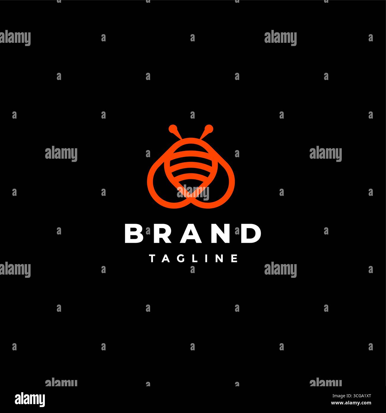 Einfaches, Niedliches Logo In Orange Bee. Orange Round Bee Icon Im Black Space Logo Design. Stock Vektor
