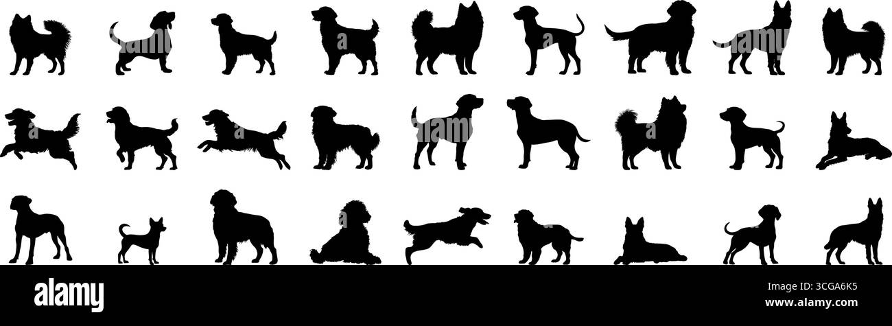 Hundesilhouette in verschiedenen Stellungen Stock Vektor