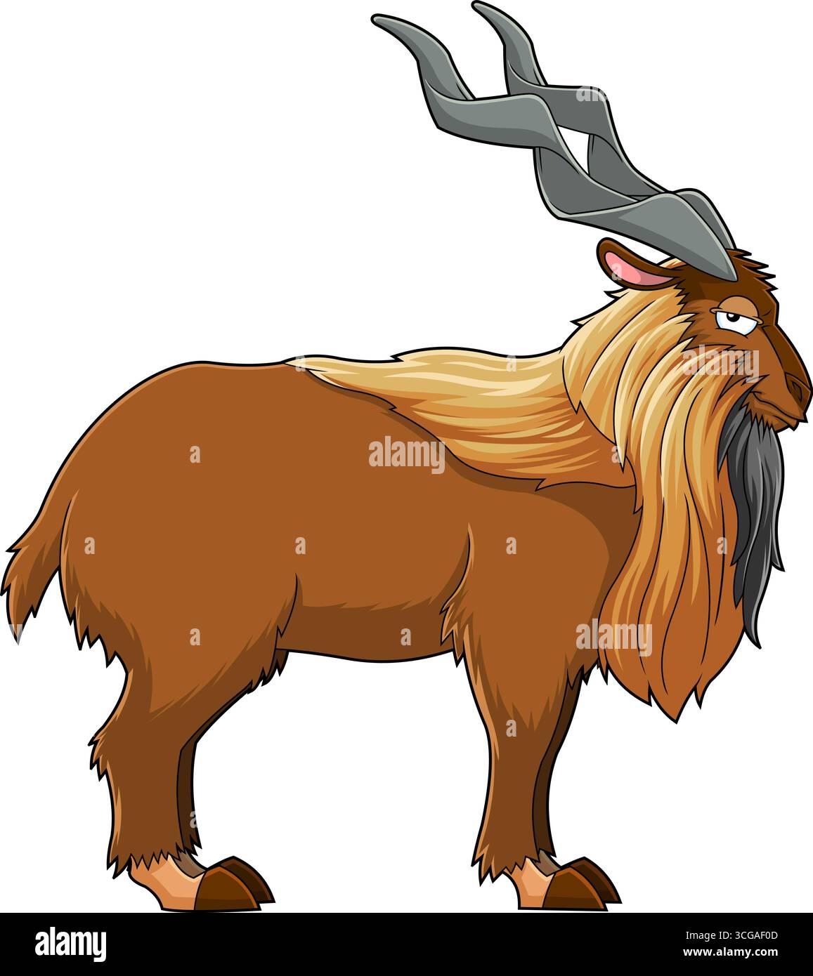 Markhor Animal Cartoon Figur. Handgezeichnete Vektor-Illustration Isoliert Auf Transparentem Hintergrund Stock Vektor