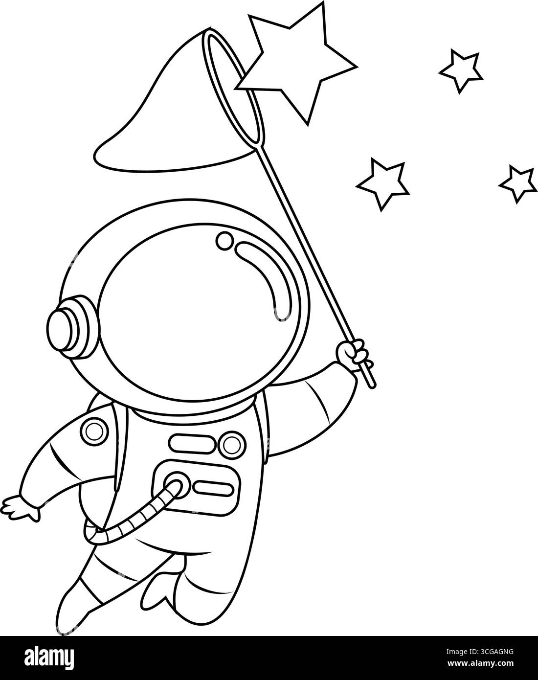 Der Süße Astronaut-Cartooncharakter, Der Stars Einfängt. Handgezeichnete Vektor-Illustration Isoliert Auf Transparentem Hintergrund Stock Vektor