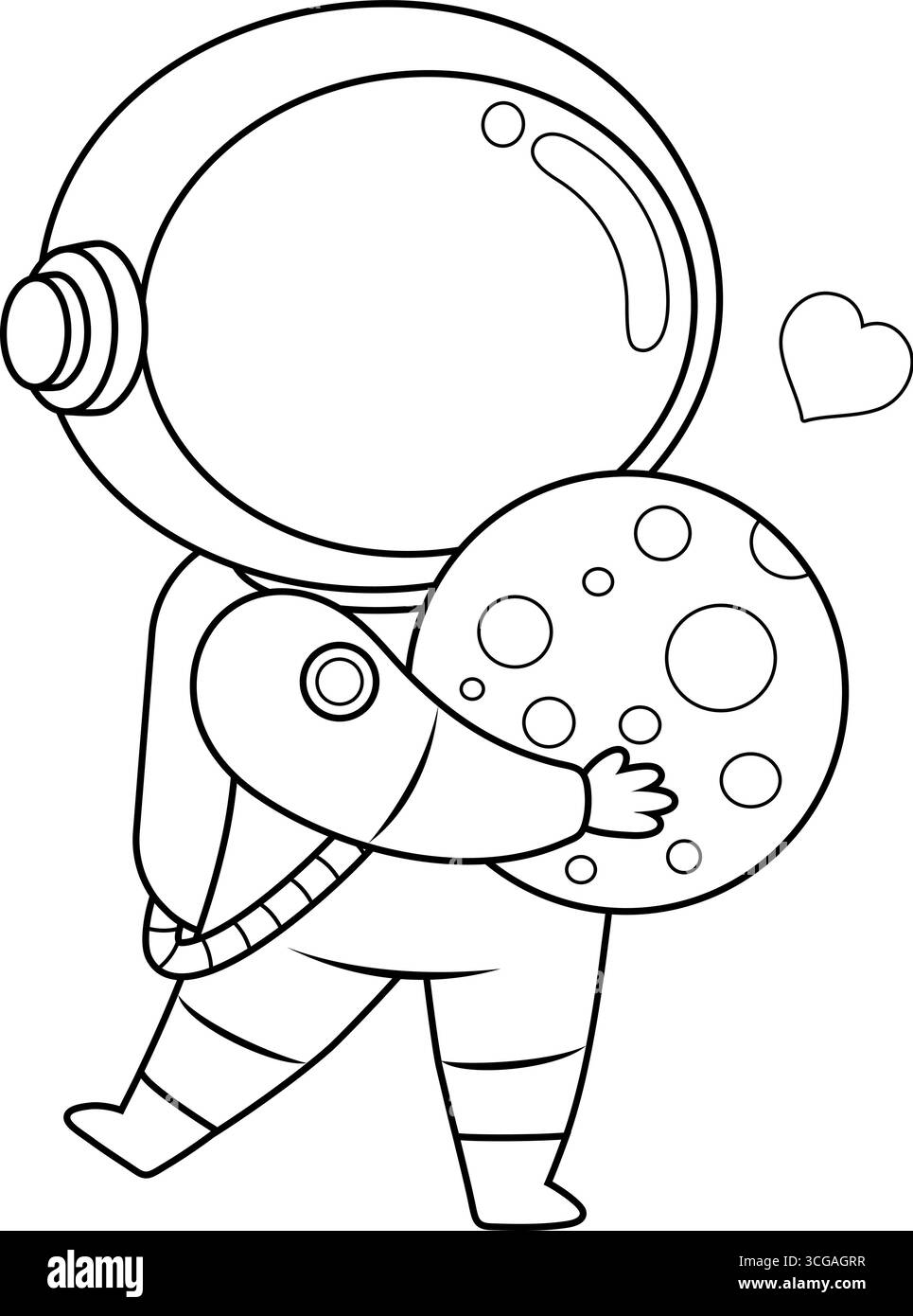 Die Süße Astronaut-Cartoon-Figur Hält Planet Mit Liebe. Handgezeichnete Vektor-Illustration Isoliert Auf Transparentem Hintergrund Stock Vektor