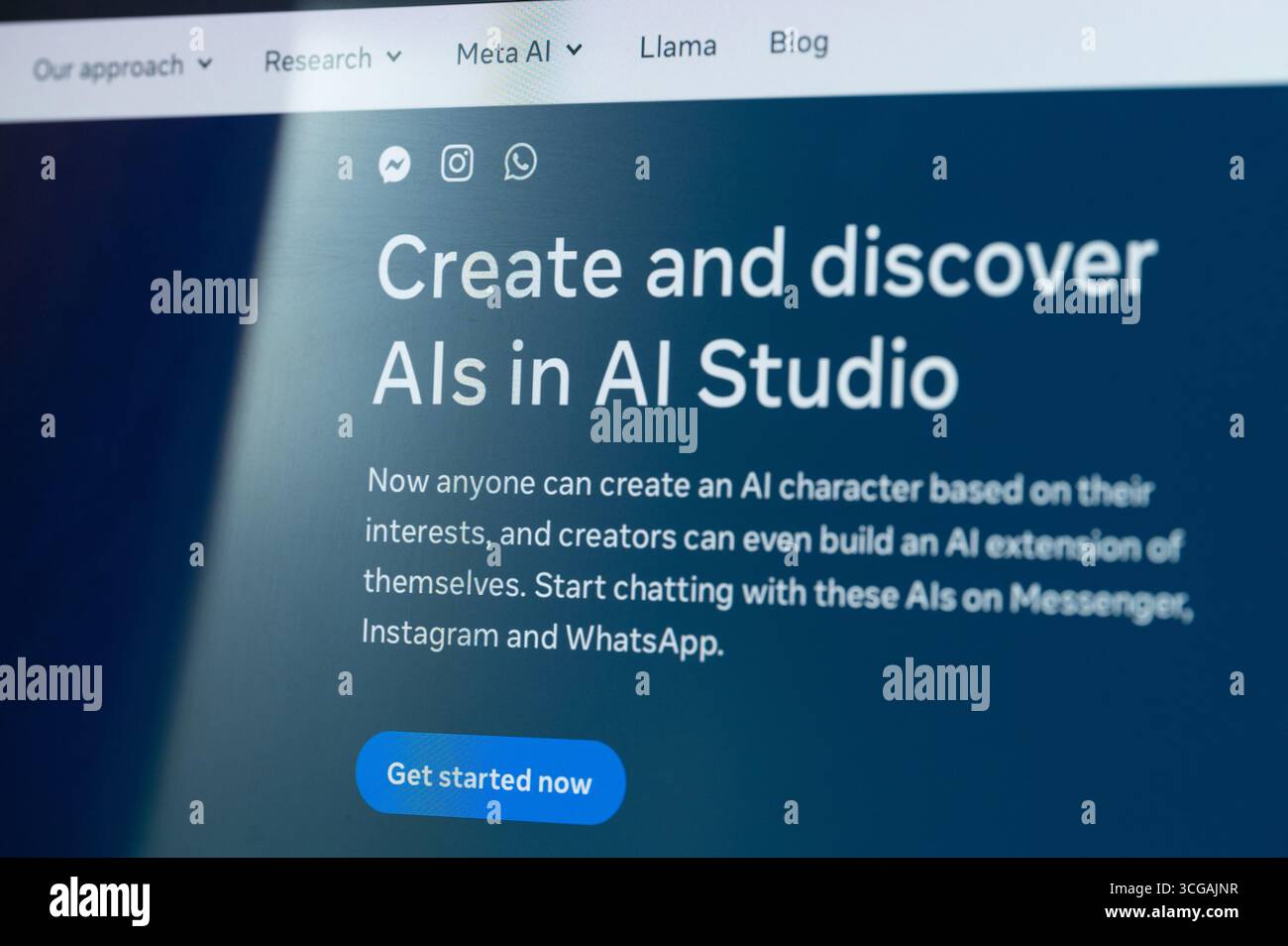 New York, USA - 22. August 2025: Meta Ai Studio Webseite über Computerhintergrund Makroansicht Stockfoto