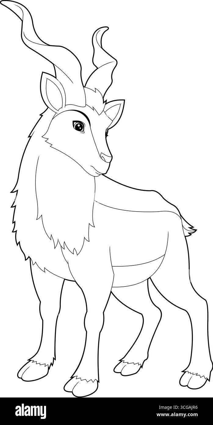 Markhor Animal Cartoon Charakter. Handgezeichnete Vektor-Illustration Isoliert Auf Transparentem Hintergrund Stock Vektor