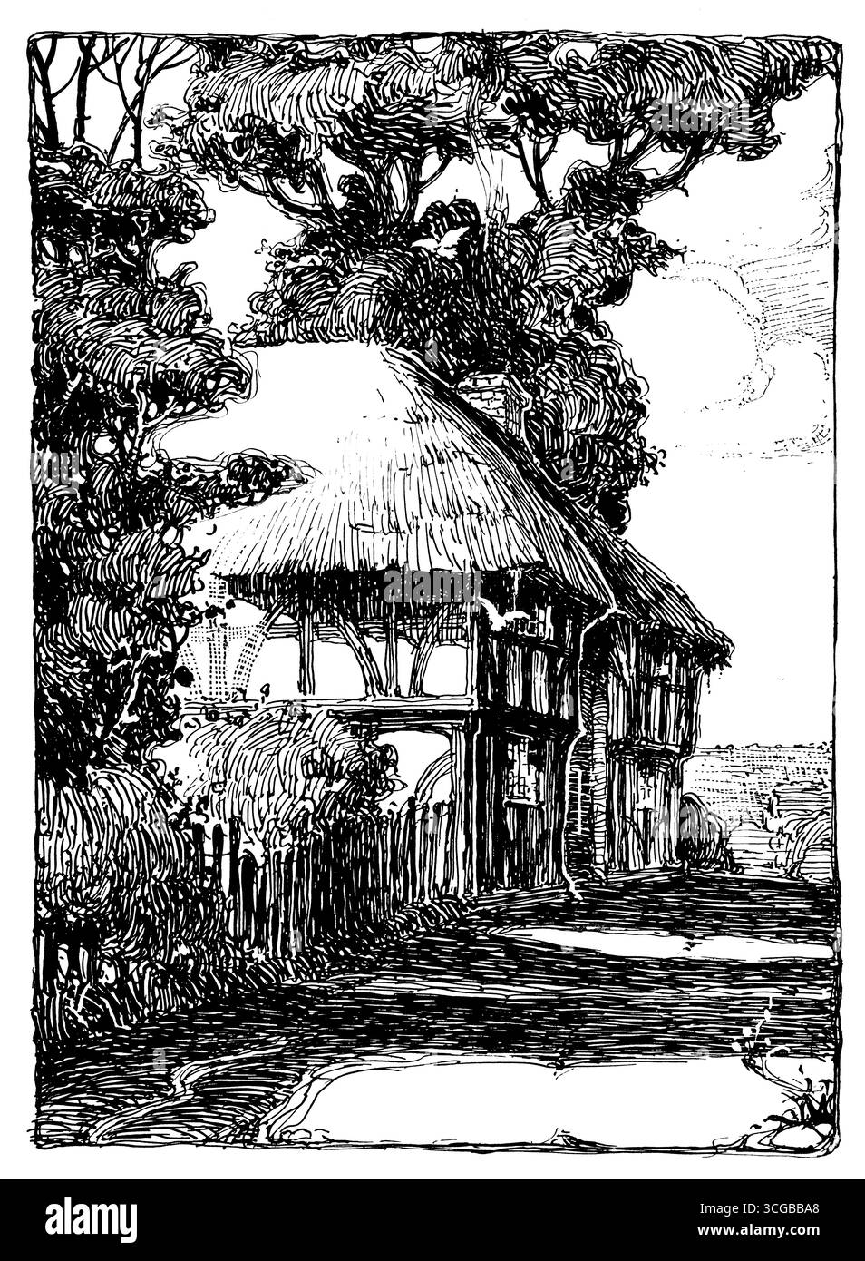Holzrahmenhaus, Strichzeichnung von Peter Brown von Chatham aus dem Studio Magazine 1905 Stockfoto