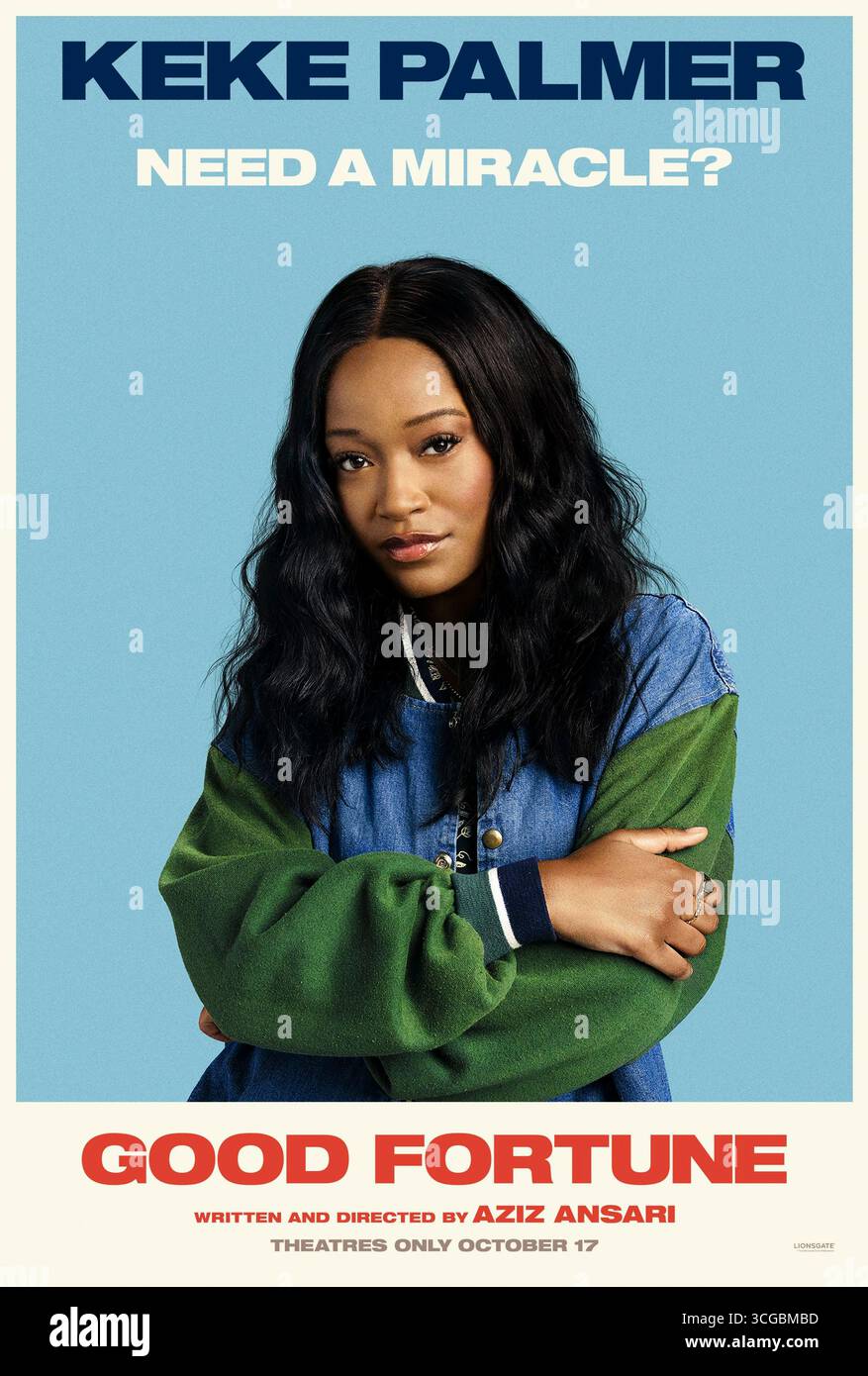 Good Fortune (2025) von Aziz Ansari mit Keke Palmer als Elena. Ein wohlmeinender, aber unfähiger Engel namens Gabriel mischt sich in das Leben eines kämpfenden Gigarbeiters und eines wohlhabenden Risikokapitalisten ein und bringt dabei beide Welten in den Umsturz. NUR FÜR REDAKTIONELLE ZWECKE des Posters mit US-Schriftzeichen. Quelle: BFA/Lionsgate Stockfoto