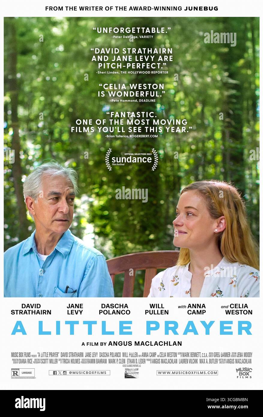 A Little Prayer (2023) von Angus MacLachlan mit David Strathairn, Jane Levy und Celia Weston. Ein Mann versucht, seine Schwiegertochter zu beschützen, als er herausfindet, dass sein Sohn eine Affäre hat. US-Poster NUR FÜR REDAKTIONELLE ZWECKE. Beschreibung: BFA / Music Box Films Stockfoto