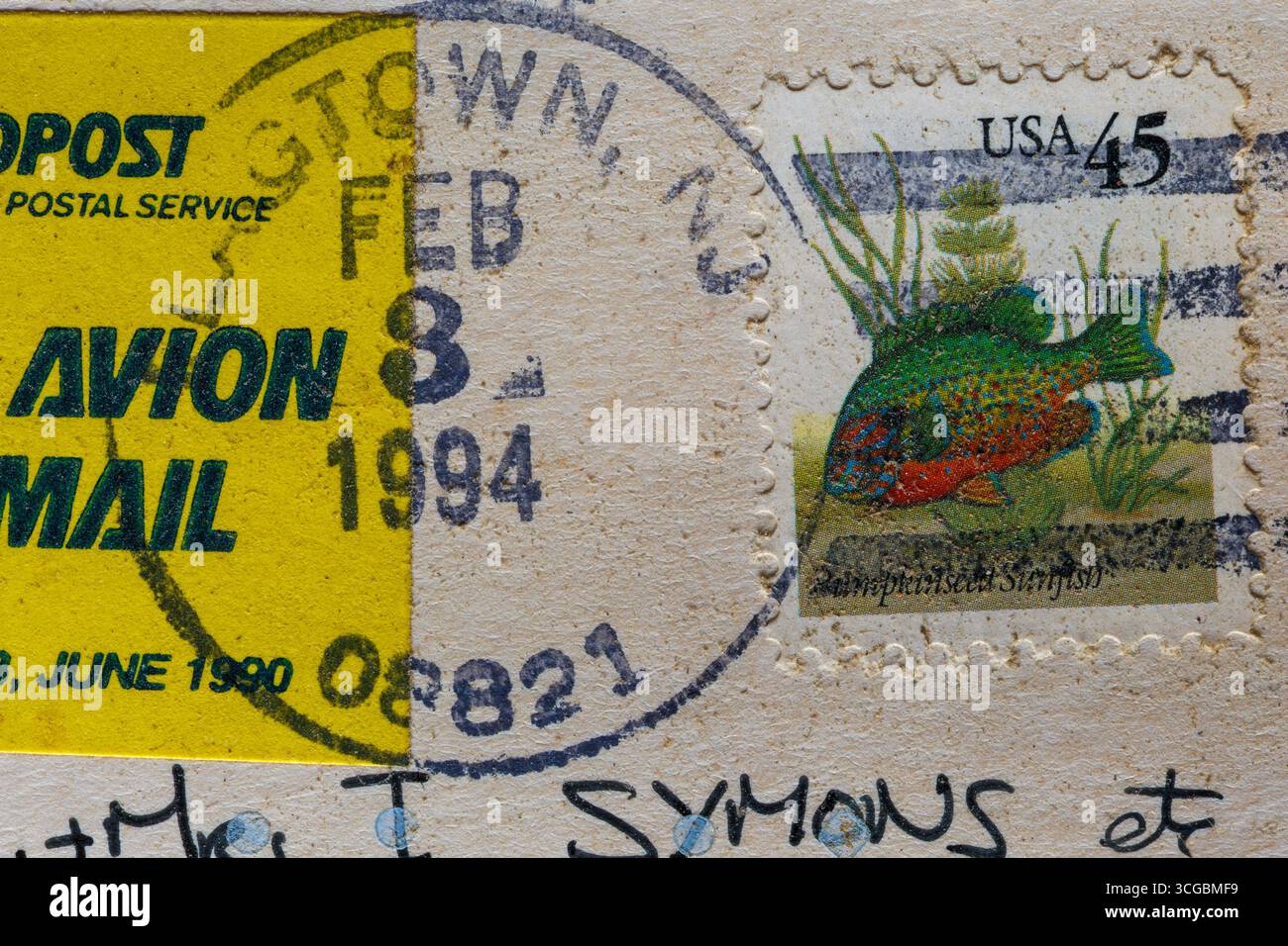 Alte Briefmarke der USA auf der Postkarte Stockfoto