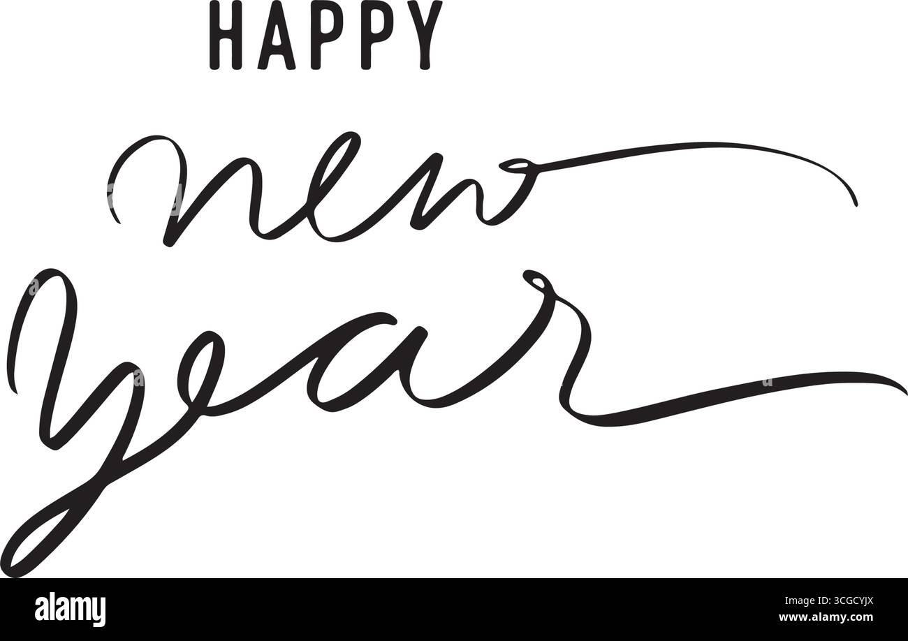 Happy New Year Text Schriftart Kalligrafie handgeschriebene Schrift Schrift Schrift Schrift schwarz Farbe Objekt Symbol Happy New Year Frohe weihnachten Xmas Event dezember Monat EV Stock Vektor