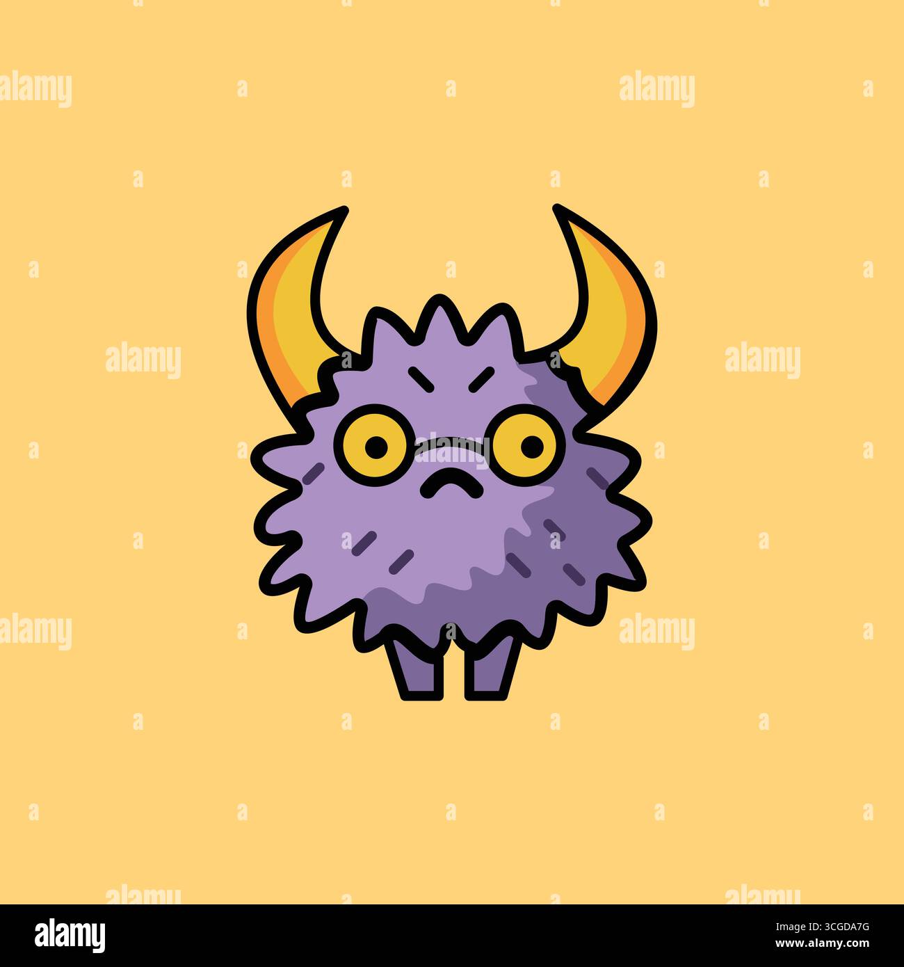 Lila Monster Cartoon Vektor in lila, gelb und schwarz auf weichem orange Hintergrund Stock Vektor