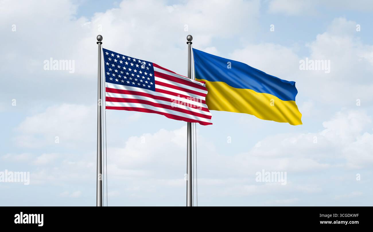 Ukraine und USA treffen sich als Krise der Vereinigten Staaten und geopolitischer Konflikt zwischen den USA und der Ukraine zwischen den Ukrainern und den Amerikanern als europäische Sicherheit Stockfoto