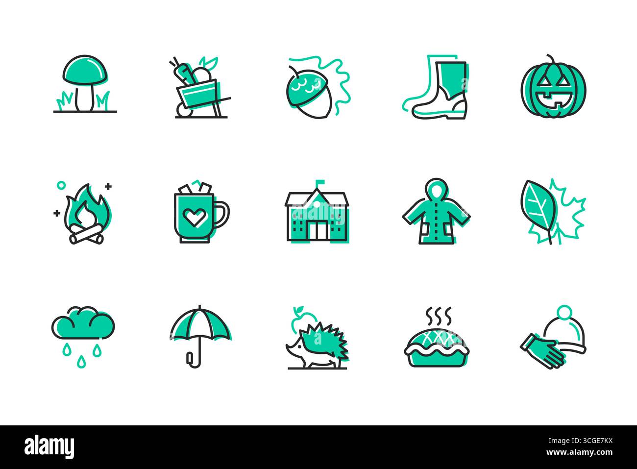 Herbstmerkmale – Set mit Symbolen im Liniendesign Stock Vektor