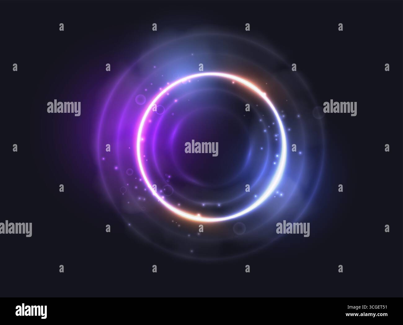 Abstrakter leuchtender Neonring Hintergrund. Runder Rahmen mit Lichtkreisen, Rauchnebel, Funken und blauem und violettem Lichteffekt. Vektorglühen Stock Vektor Abstrakter leuchtender Neonring Hintergrund. Runder Rahmen mit Lichtkreisen, Rauchnebel, Funken und blauem und violettem Lichteffekt. Vektorglühen Stock Vektor