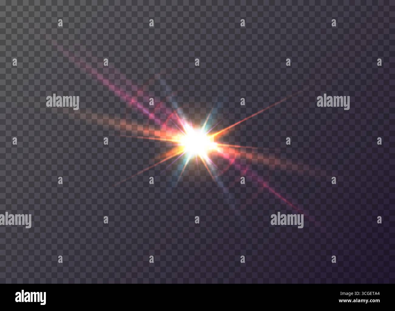 Vektor mehrfarbige Sonnenblende vorn, transparent, spezieller Lichteffekt. Abstrakte magische Flare Glow Sonnenlicht Blendung. Isoliertes Sternenlicht auf durchscheinend Stock Vektor Vektor mehrfarbige Sonnenblende vorn, transparent, spezieller Lichteffekt. Abstrakte magische Flare Glow Sonnenlicht Blendung. Isoliertes Sternenlicht auf durchscheinend Stock Vektor