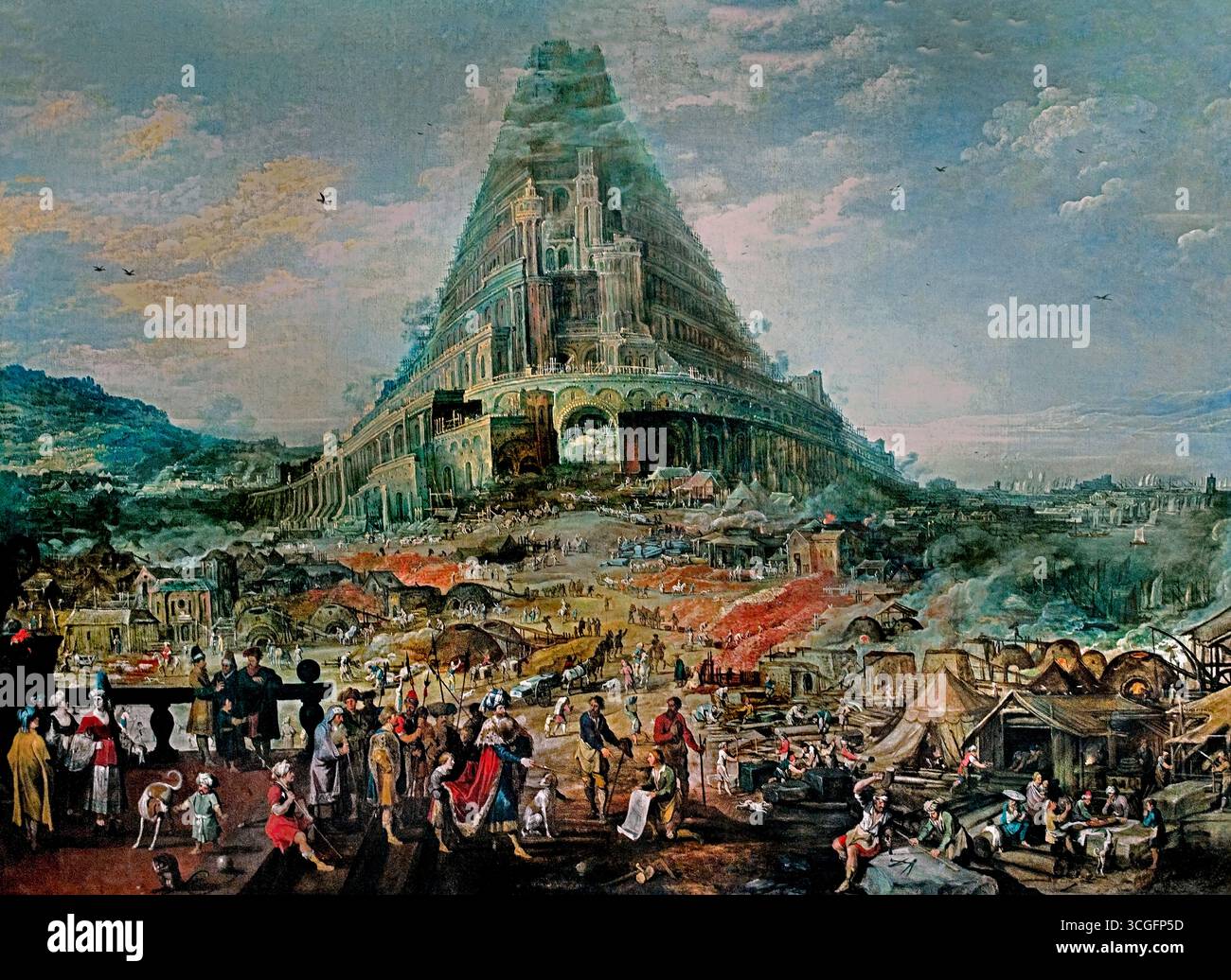Der Turm von Babel von Joos de Momper ll 1564-1635 ( Frans Franken ll ) Flämisch Belgisches Belgien , Museum ( biblische Geschichte des Turms von Babel aus Genesis 11, wo der Versuch der Menschheit, einen Turm zum Himmel zu bauen, von Gott vereitelt wurde, der ihre Sprachen verwirrte und zu ihrer Zerstreuung führte). Stockfoto