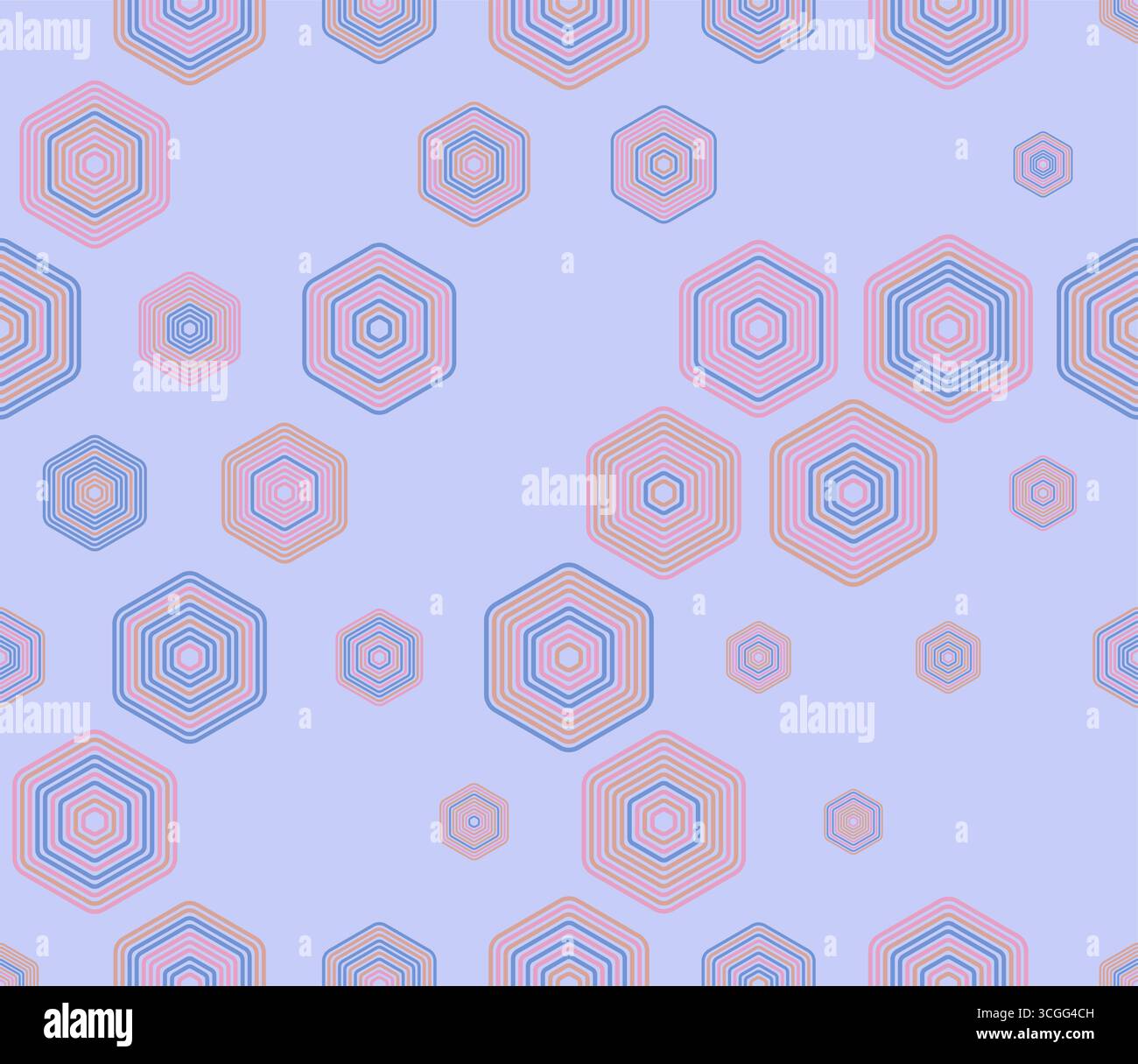 Mosaikhintergrund. Mehrfarbige geometrische Elemente unterschiedlicher Größe. Abgerundetes, gestapeltes Sechseck-Mosaikmuster. Grosse Wabenzellen. Tileable-Muster. Stock Vektor