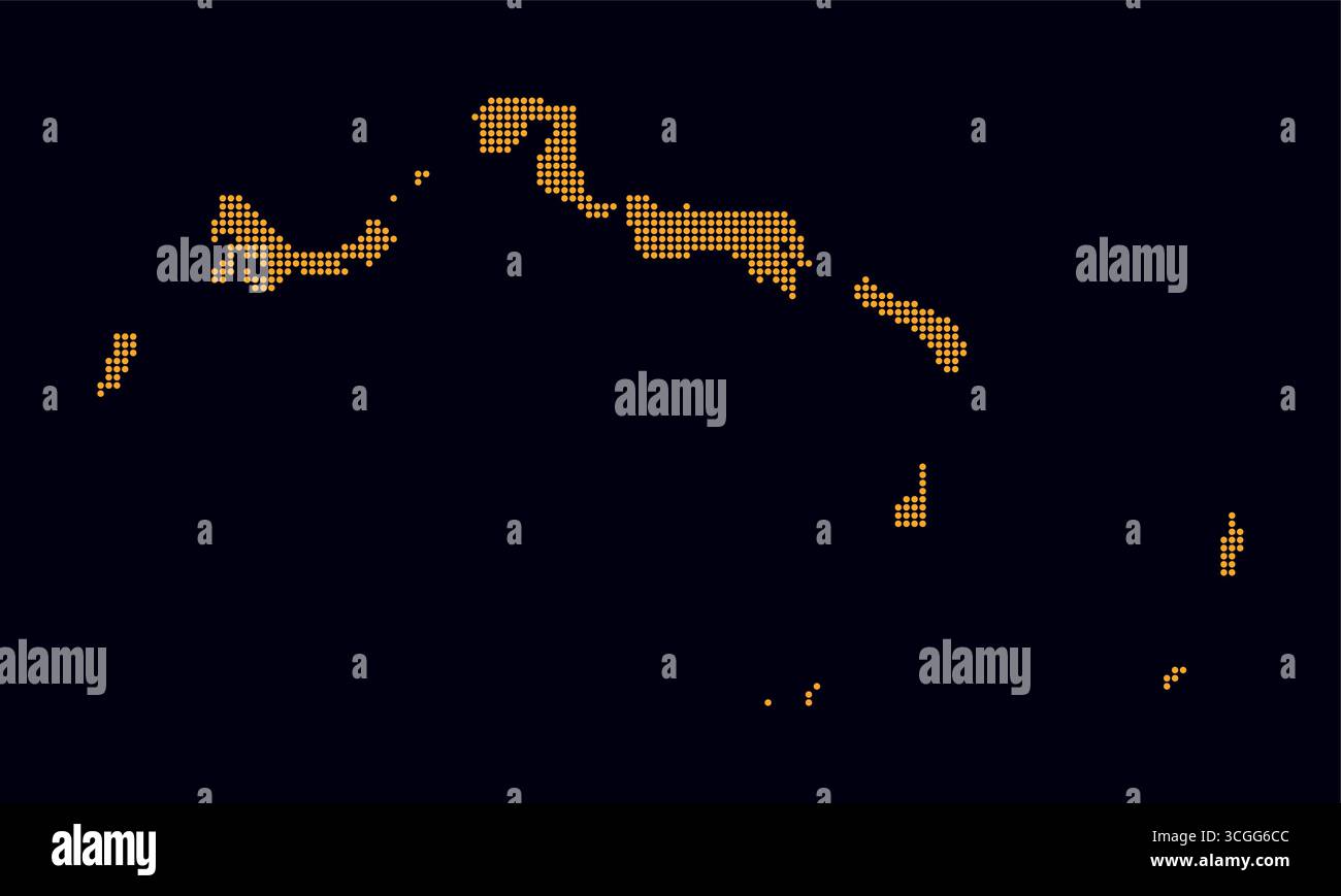 Gepunktete Karte der Turks- und Caicosinseln. Digitale Landkarte des Landes auf dunklem Hintergrund. Turks- und Caicosinseln Formen sich mit kreisförmigen Punkten. Stock Vektor