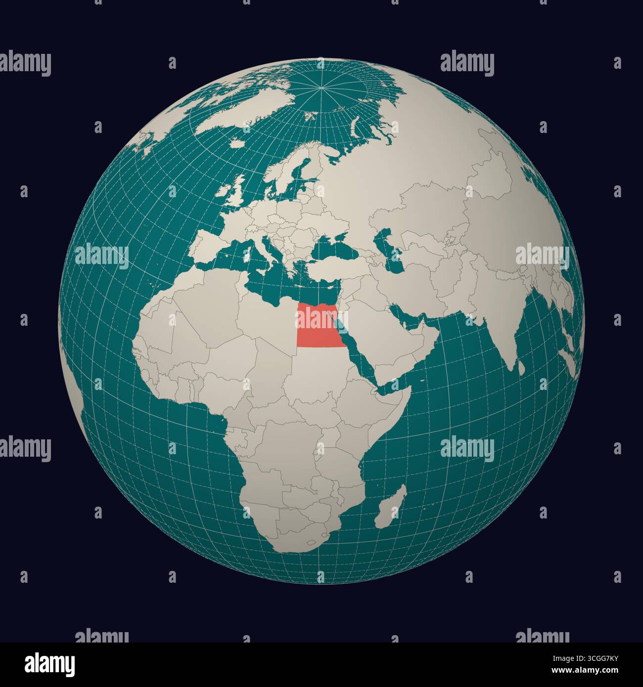 Arabische Republik Ägypten auf der Karte. Der Globus konzentriert sich auf Ägypten. Land auf der Weltkarte. Farbpalette Teal Pale Mint. Stock Vektor