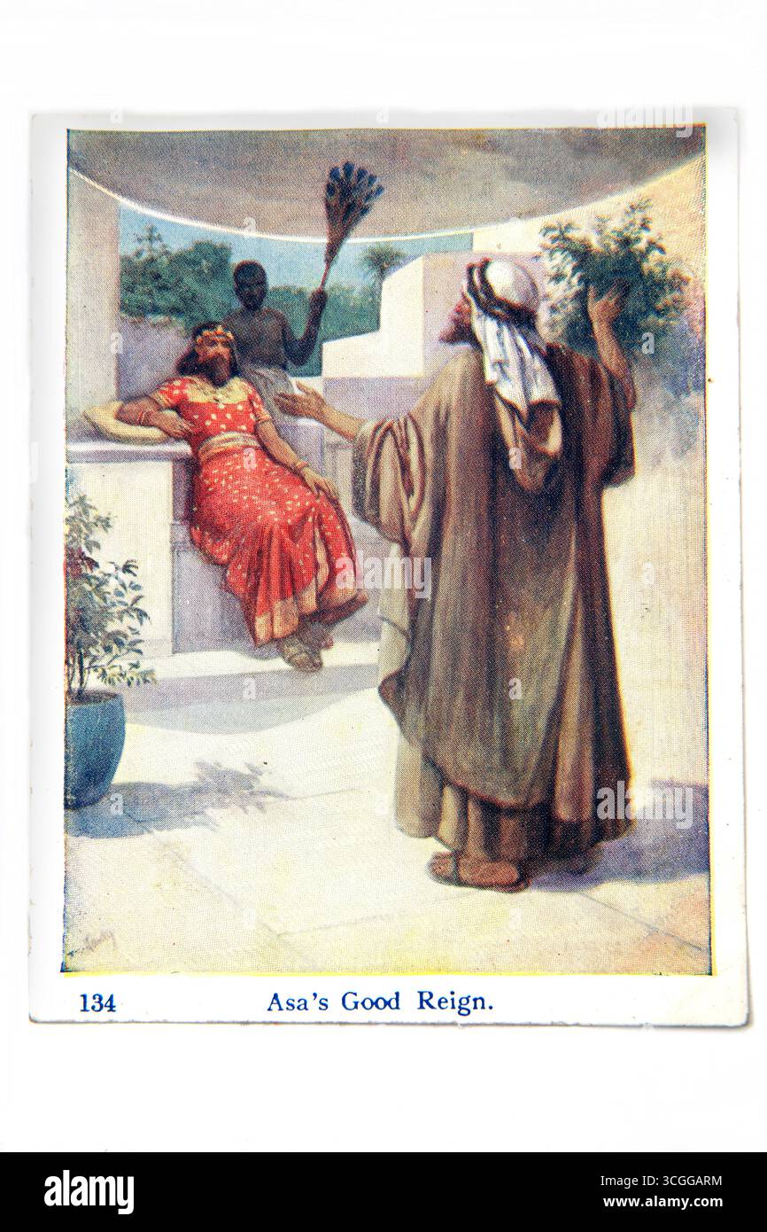 Illustration des Propheten Azarja, der König Asa besucht (2 Chroniken) aus dem 20. Jahrhundert 1915 Bilder der Bibelstunde (Bilder der Kinder-Lektion) S Stockfoto