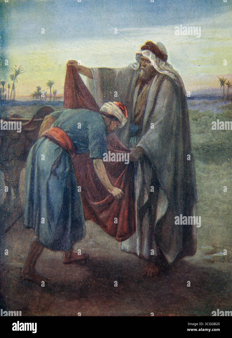 Illustration von Elijah, der Elisha beschwört, ihm zu folgen (Könige) aus dem 20. Jahrhundert 1915 Bilder der Bibelstunde (Bilder der Kinder-Lektion) Sonntag S Stockfoto