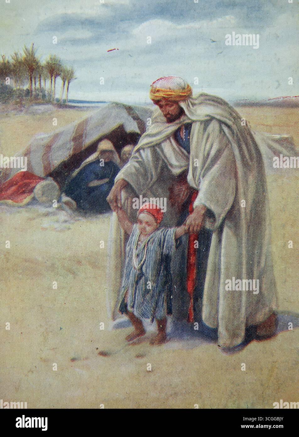 Illustration des Lehrens Ephraim: "Ich war es, der Ephraim beibrachte, zu gehen und sie an den Armen zu nehmen, aber sie haben nie gemerkt, dass ich es war, der sie geheilt hat." Stockfoto