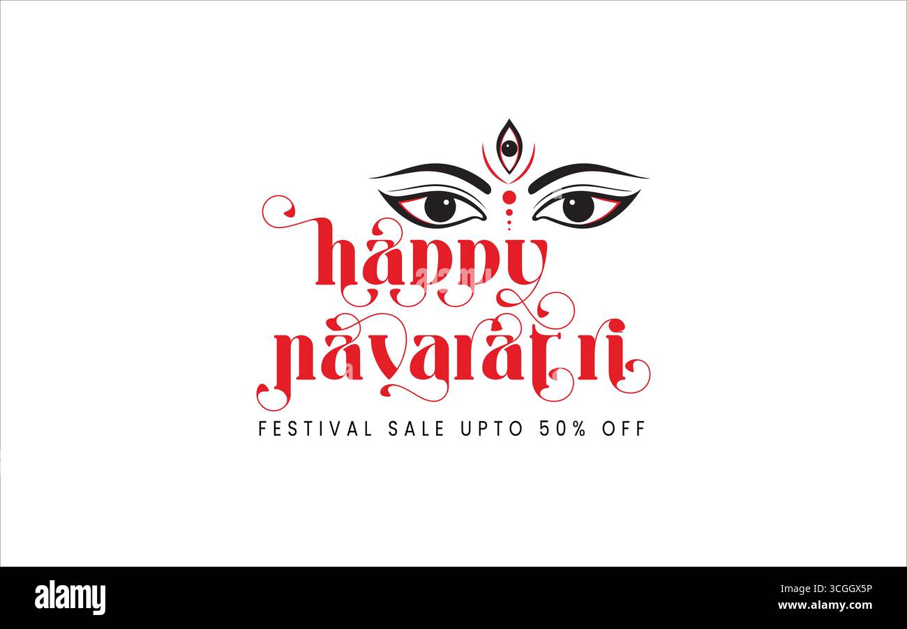 Navaratri oder Happy durga Puja Festival Sale Tag Poster Banner oder große Festsaison Angebot Poster, bis zu 50 % Rabatt Poster, vollständig bearbeitbar Stock Vektor