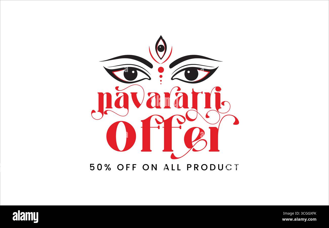 Navaratri oder Happy durga Puja Festival Sale Tag Poster Banner oder große Festsaison Angebot Poster, bis zu 50 % Rabatt Poster, vollständig bearbeitbar Stock Vektor