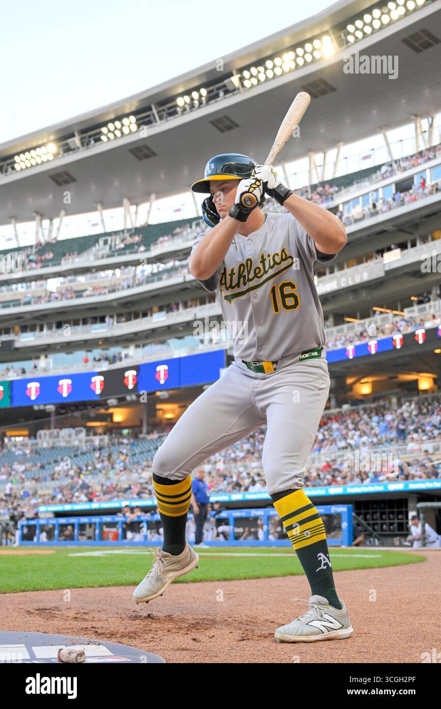 MINNEAPOLIS, MN - AUGUST 19: during a MLB game between the Minnesota Twins and Athletics on August 14, 2025, at Target Field in Minneapolis, MN. (Photo by Nick Wosika/Icon Sportswire) (Icon Sportswire via AP Images) Stockfoto