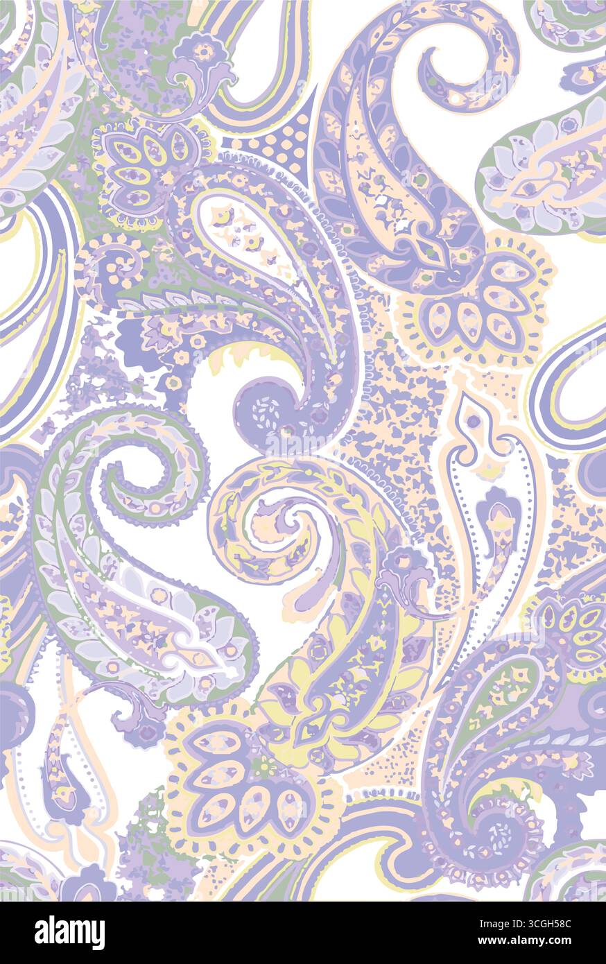 Farbenfrohe Paisley-Tapete. Vektor indonesische Batik. Helles, klassisches indisches Material. Paisley-Tapete. Ethnischer Hintergrund mit Paisley und stilisiertem Flow Stock Vektor