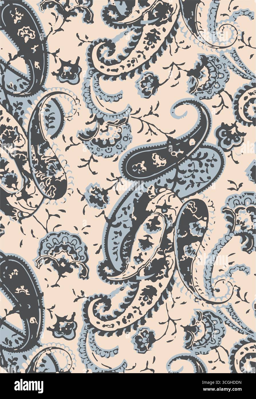 Farbenfrohe Paisley-Tapete. Vektor indonesische Batik. Helles, klassisches indisches Material. Paisley-Tapete. Ethnischer Hintergrund mit Paisley und stilisiertem Flow Stock Vektor