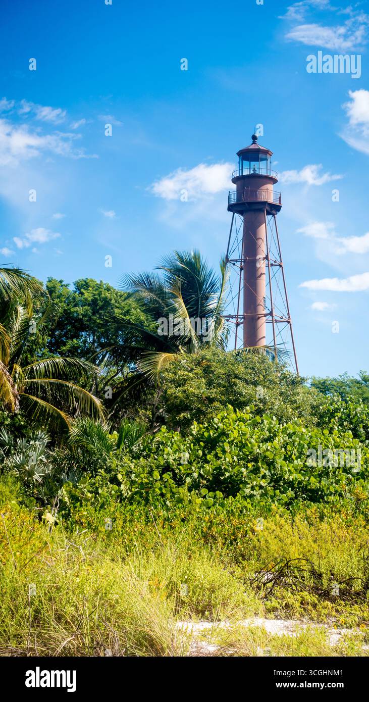 Das historische Sanibel Lighthouse im Lighthouse Beach Park auf Sanibel Island, Florida Stockfoto