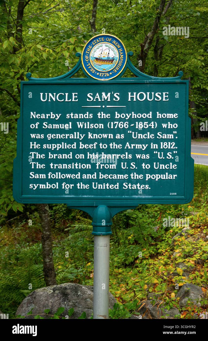 Onkel Sams Hausinformationsmarker in Mason NH Stockfoto