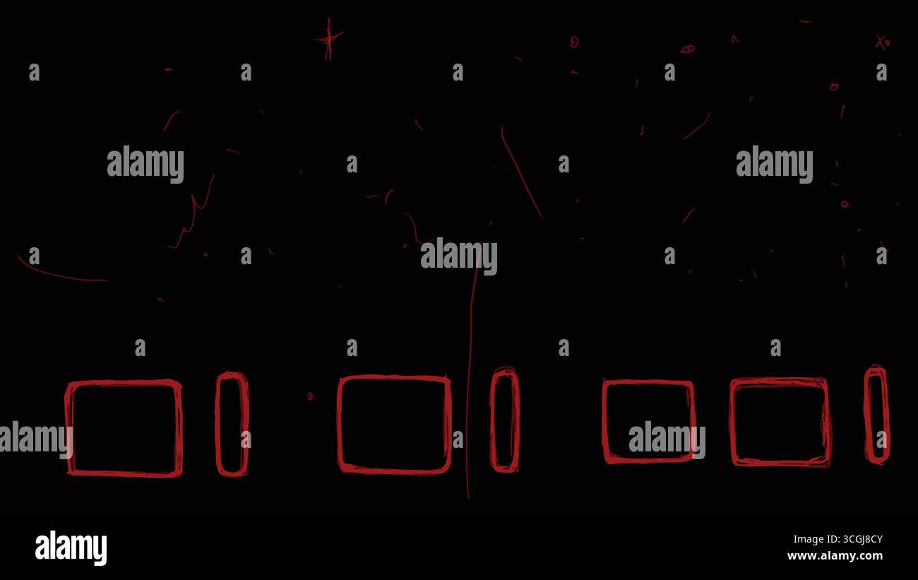 Abstrakter Retro-Hintergrund mit roten Kratzern und abgenutzten Markierungen auf schwarzer Filmstruktur. Vintage-Vektoreffekt inspiriert von altem Kino und analogem Stil. Stock Vektor