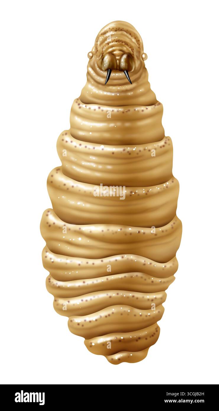 Schraubenwurmlarve als Parasitenausbrut oder Epidemie als fleischfressende Larven Infektionskrankheit und Public Health Issue als vetirinäres Konzept Stockfoto