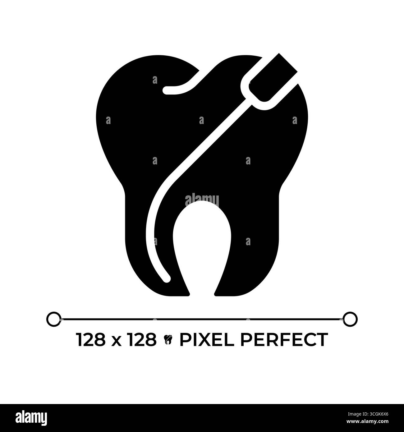 Wurzelkanalbehandlung, Pixel perfekte Glyphe, festes Symbol Stock Vektor