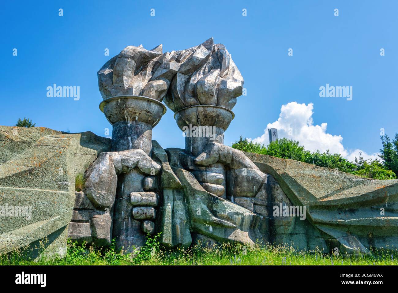 Eisenfaust und Buzludzha-Denkmäler in Bulgarien Stockfoto