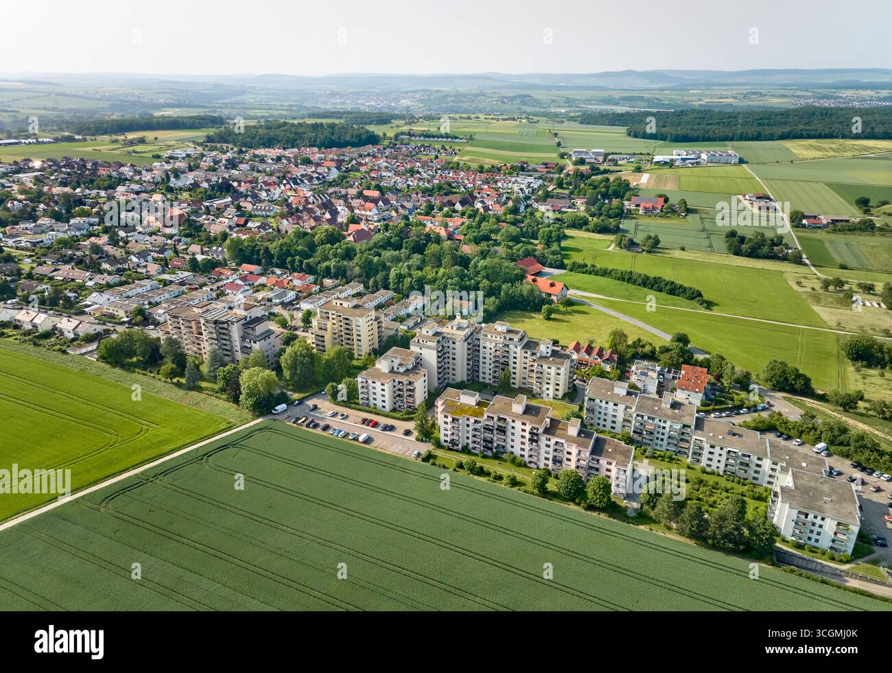Luftaufnahme des Dorfes Hochdorf in Baden-Wuerttemberg bei Stuttgart Stockfoto