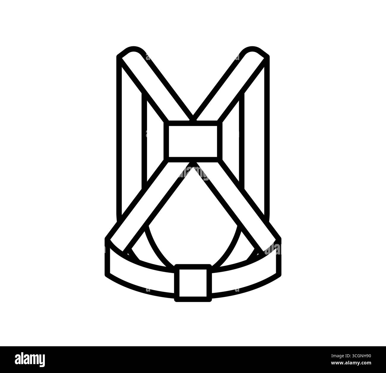 Diese minimalistische Linienart eines Auffanggurts stellt eine wichtige Schutzausrüstung für Kletterer und Bauarbeiter dar und betont die Sicherheit bei der Arbeit Stock Vektor